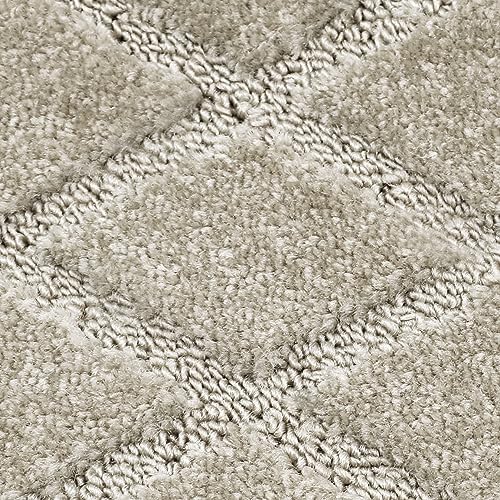 PURE ERA Bullnose Carpet Stair Treads Tape Free Non-Slip Indoor Stair Protectors Pet Friendly Stair Treads for Wooden Steps 9.5" x 30"(14 Pieces, Cream Gray Diamond Trellis)