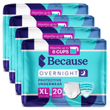 Because Overnight Absorbency Pull Ups - Adult Disposable Incontinence Underwear, Extra Absorbent Nighttime Briefs for Men and Women, White, XLarge, 80 Count (4 Packs of 20)