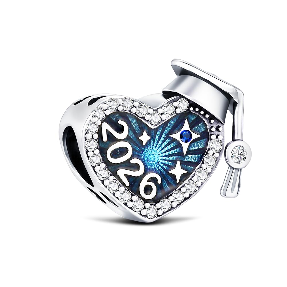 KEQ S925 Silver 2026 Graduation Cap Charms for Pandora Bracelets Necklace