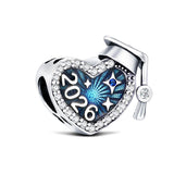 KEQ S925 Silver 2026 Graduation Cap Charms for Pandora Bracelets Necklace