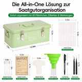 60 Slots Seed Organizer Storage Box with 3 Compartments,Large Metal Garden Seed Organizer with Lid&Safety Locks,Seed Saver Bin 50 Plant Labels 60 Seed Envelopes,Professional All-In-One Seed Saving Kit