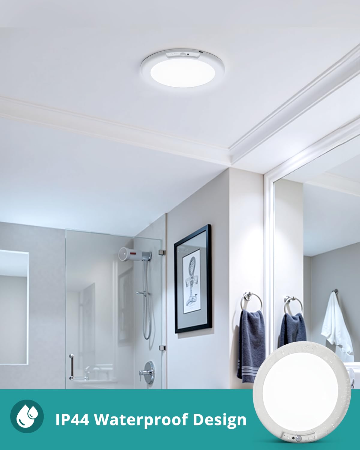 wowatt Rechargeable Ceiling Lights Battery Operated Ceiling Light with Remote Wireless Shower Lighting 3000K 4500K 6500K 7.48in Dimmable Timing Overhead Light for Closet Shower Living Room