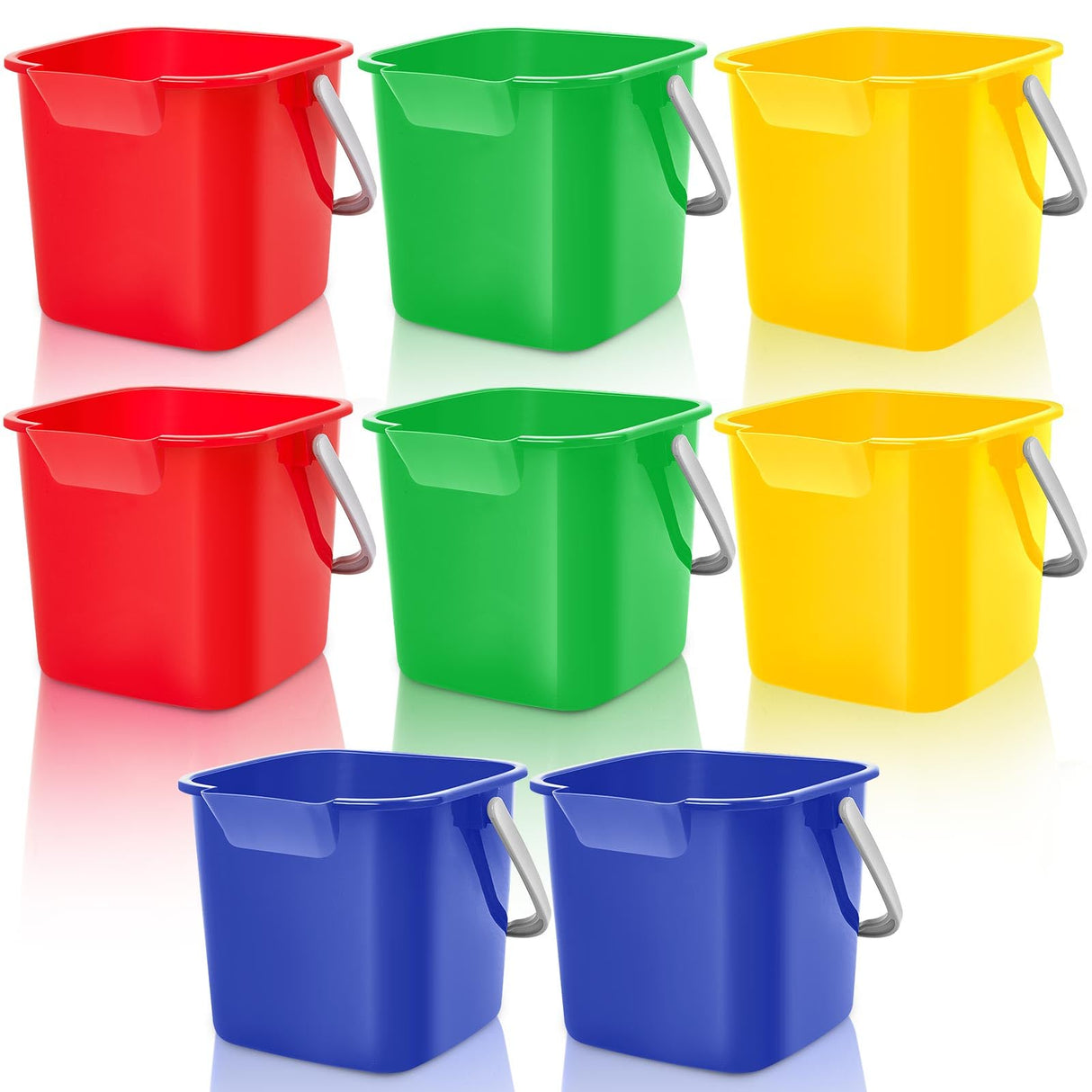Irenare 8 Pcs Sanitizing Bucket 3 Quart Cleaning Pail Small Detergent Square, Spout and Handle Plastic Utility Sanitizer Buckets for Restaurant Kitchen Home Offices (Multicolor)