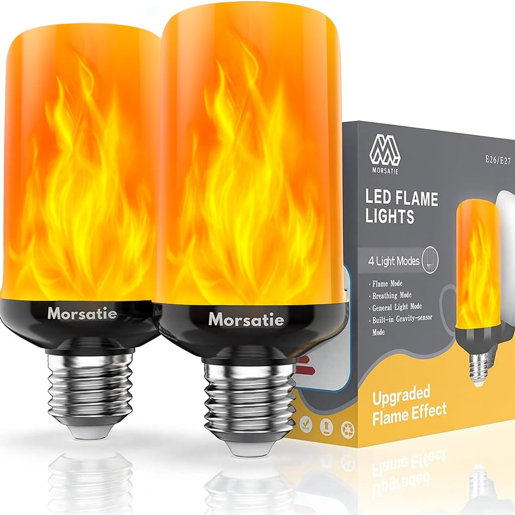【Upgraded Flame】Morsatie LED Flame Light Bulbs, 4 Modes Flickering Lig ...