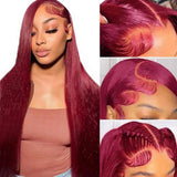 30 Inch 99j Burgundy 13x6 HD Lace Front Wigs Human Hair 250% Density Straight Burgundy Wig Human Hair Wigs for Black Women Glueless Wigs Human Hair Pre Plucked Pre Cut Frontal Wigs With Baby Hair