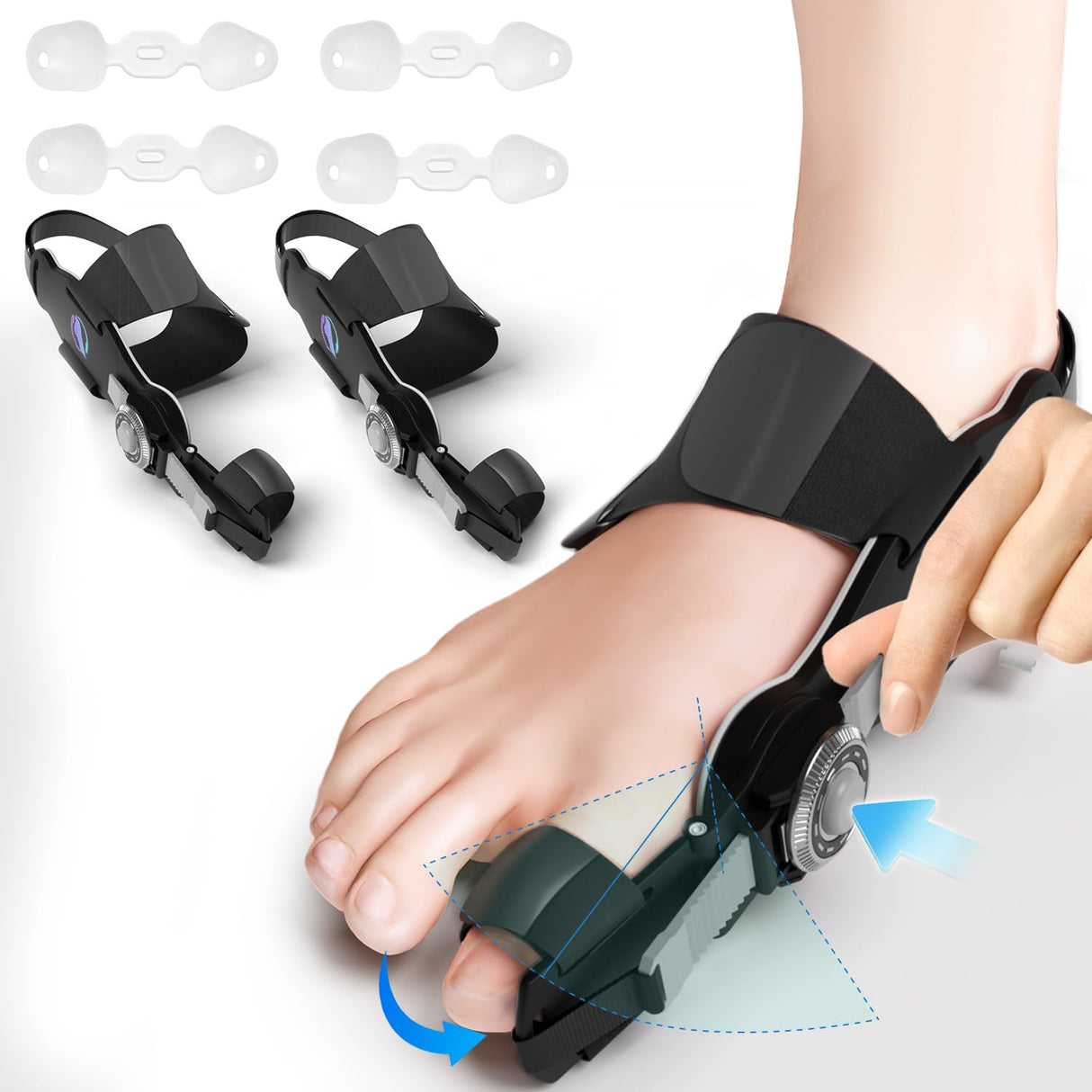 HUQKIYA Bunion Corrector for Women & Men, Orthopedic Bunion Splint with Toe Separator Adjustable Toe Straightener Suitable for Left/Right Feet Hallux Valgus Relief(Black 2Pcs)