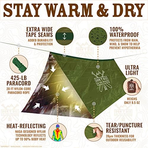 World's Toughest Ultralight Survival Tent • 2 Person Mylar Emergency Shelter Tube Tent + Paracord • Year-Round All Weather Protection for Hiking, Camping, & Outdoor Survival Kits
