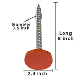 POSEOFFR 8 inch Rebar Survey Stakes, Heavy Duty Galvanized Stake, 2.4 inch Orange Head, 4 Pack