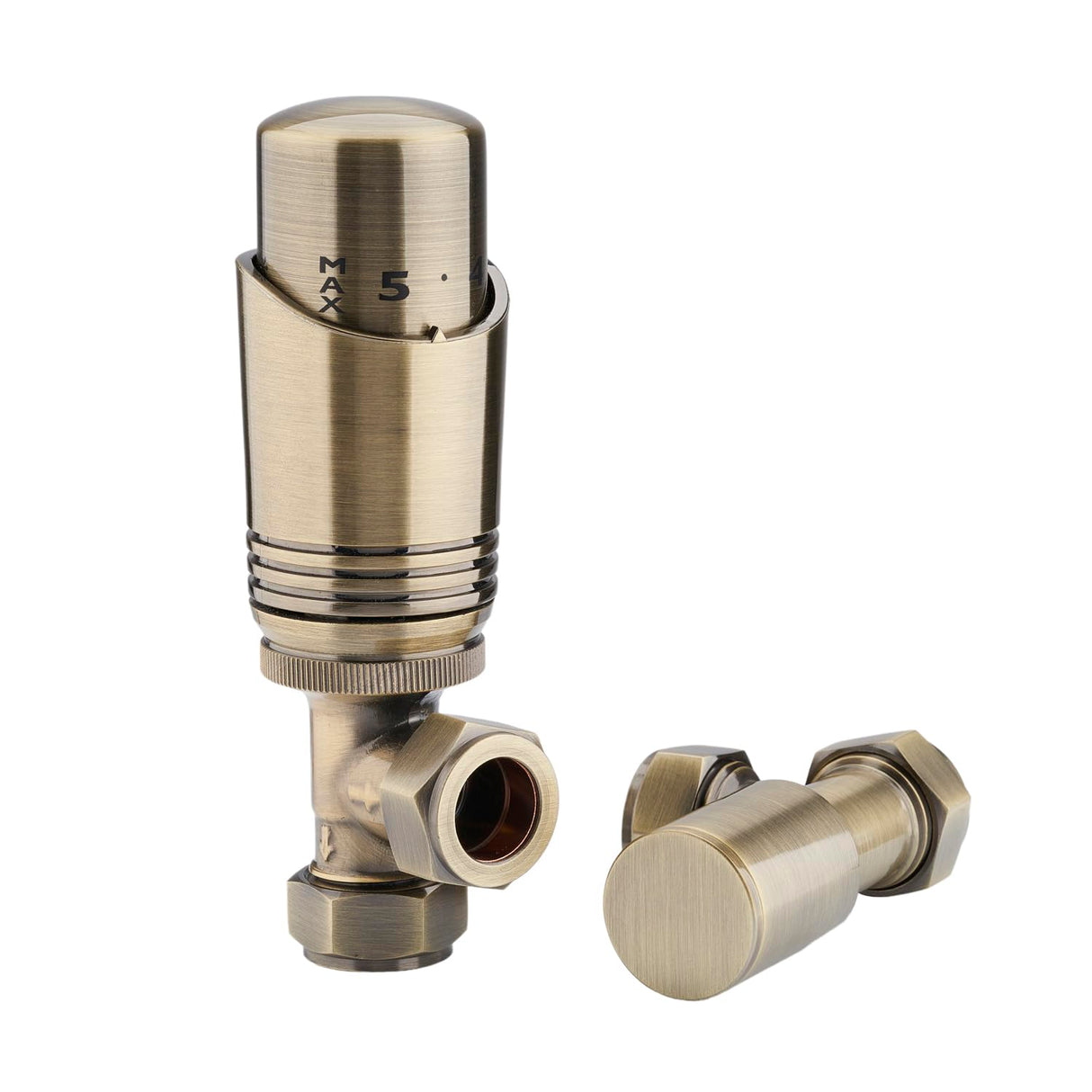 Sandy Beach Antique Brass Radiator Valves - Straight with Lockshield (15mm)