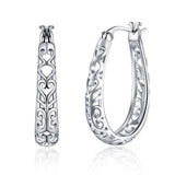 JSGEMSLEE Vintage Filigree Hoop Earrings 925 Sterling Silver Lightweight Oval Hoop Earrings for Women Hypoallergenic Earrings