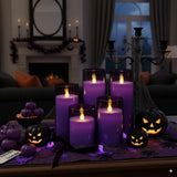 Homemory Purple Flickering Flameless Candles, Battery Operated Acrylic LED Pillar Candles with Remote Control and Timer, Purple Decor, Set of 5