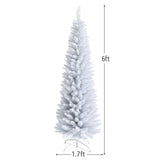 Goplus 6FT Pencil Christmas Tree, Artificial Slim White Christmas Tree with 340 PVC Needles & Folding Metal Stand, Unlit Xmas Tree for Home Office Shops Hotels Decoration