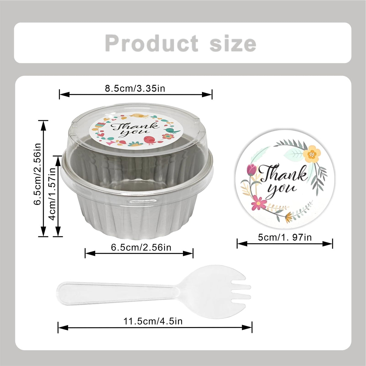 100 Pcs Aluminum Foil Baking Cups with Lids, 5oz Cupcake Liners Dessert Cups,Disposable Ramekins Mini Cake Containers Tin Mini Muffin Liners for Wedding Christmas Party（Silver）