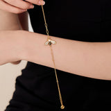 Cicy Bell Bracelets for Women Bumble Bee 18K Gold Plated Bracelets Oval Pearl Cubic Zirconia Figaro Chain Trendy Cute Animal Jewelry Gift