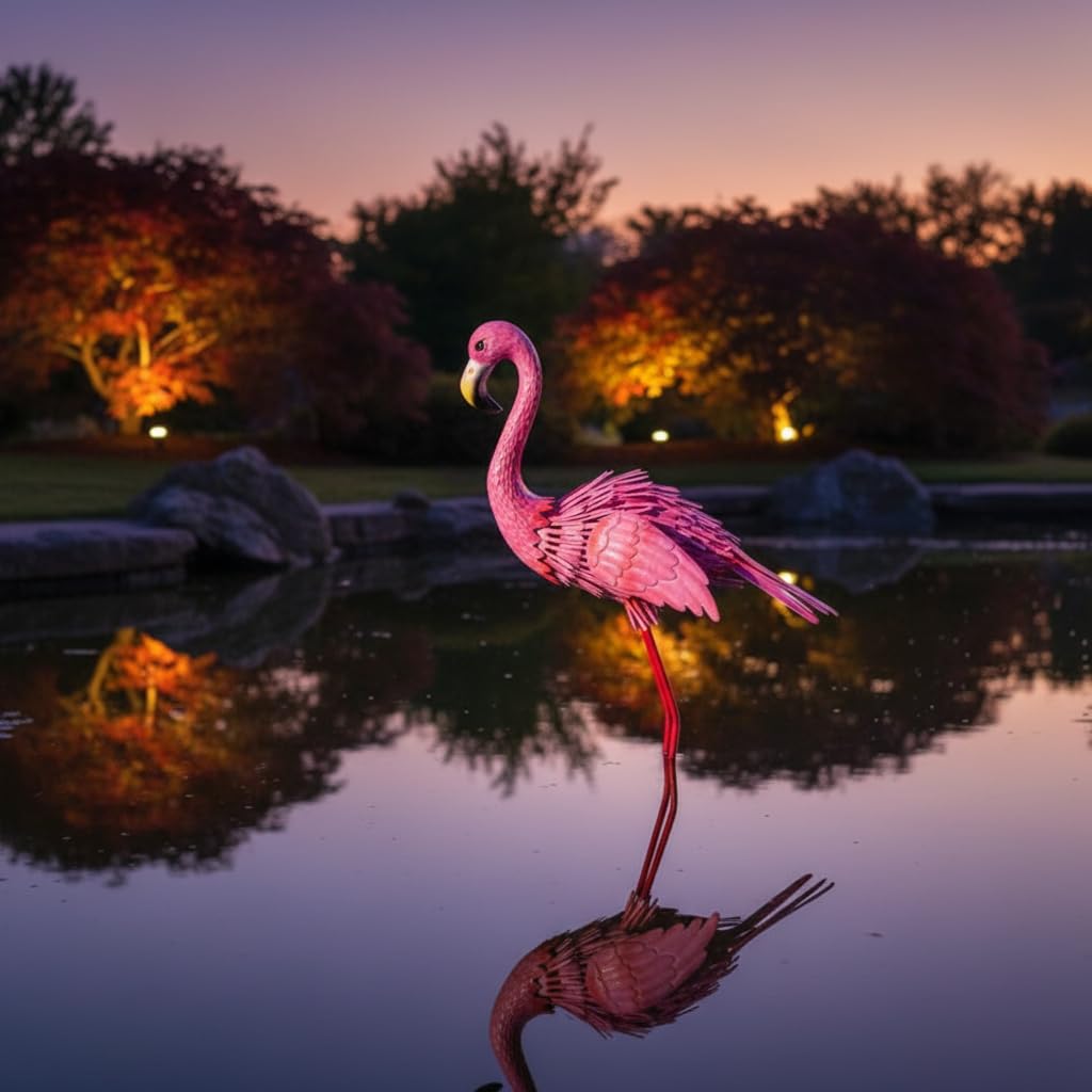 ViteenLight 35" Flamingo Garden Statues & Sculptures, Metal Birds Yard Art Outdoor Statue, Large Pink Flamingo Lawn Ornaments for Home, Patio, Backyard Decor