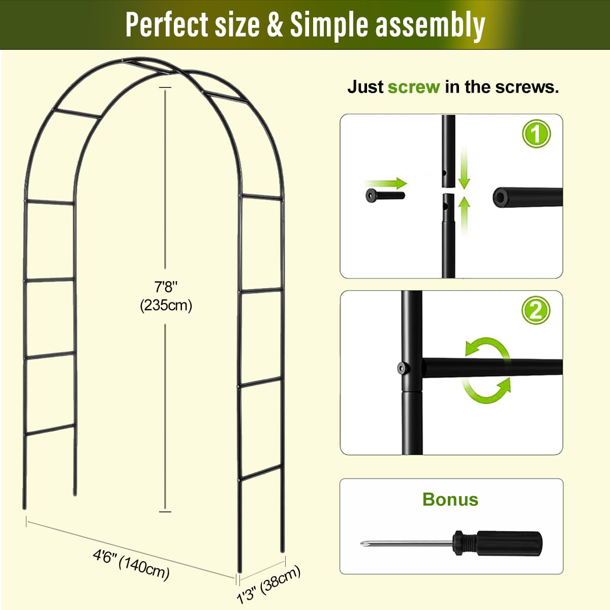 Garden Arch Galvanized Metal Rust-Proof Heavy Duty for Climbing Vines Roses