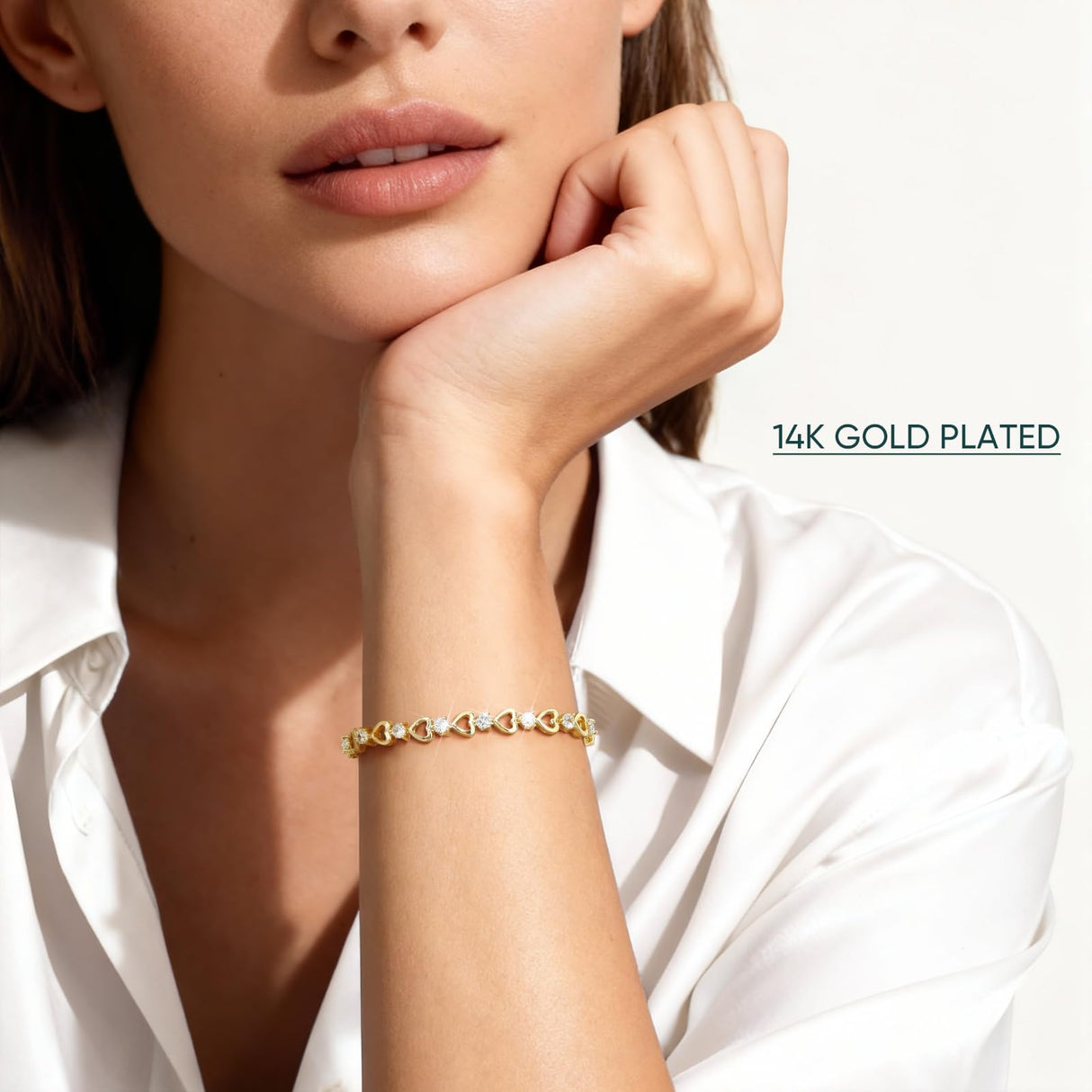 Goxygen Tennis Bracelet for Women - 14K Gold Plated Heart Cubic Zirconia Bracelet, Dainty Trendy Anniversary Birthday Christmas Jewelry Gift for Her