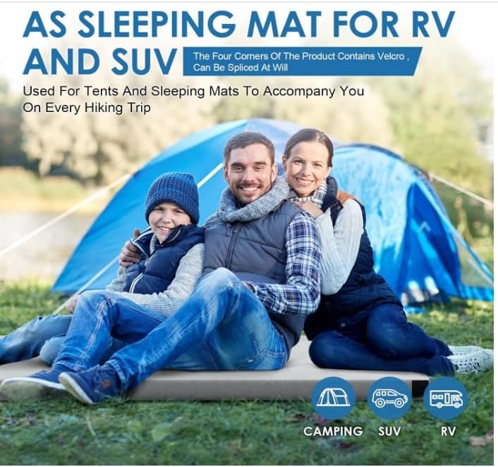 Kingfun Memory Foam Camping Sleeping Pad, CertiPUR-US Camping Mattress Waterproof Roll Up Mattress Guest Bed, Thick Floor Sleeping Mat for Car Truck Tent for Adults with Travel Bag