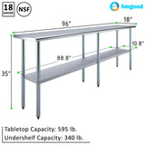 AmGood 18 in. x 96 in. Stainless Steel Work Table | Metal Kitchen Food Prep Table | NSF