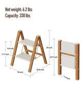 Mayi Plus 2-Step Aluminum Ladder,Lightweight Folding Step Stool with Extra-Wide Anti-Slip Steps,330 lbs Capacity,Compact Space-Saving Design for Home,Kitchen and Office（White&Woodgrain）