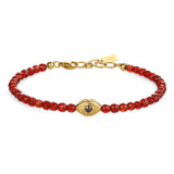 COAI Red Carnelian Bracelet for Women, Crystal Beads Dainty Evil Eye Bracelet for Women 4mm