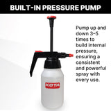 KOTA 1 L Adjustable Hand Pump Pressure Sprayer, Heavy-Duty Multipurpose Bottle for Automotive Solvents, Surface Prep & Car Detailing, Chemical-Resistant PE Construction, Adjustable Spray Pattern 6990