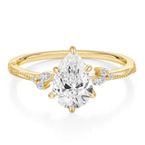 EAMTI 2CT Engagement Rings Pear Cut Wedding Teardrop Bridal Halo Nature Inspired Rings Cubic Zirconia Promise Bands for Women Travel Band 14K Gold Plated Size 7