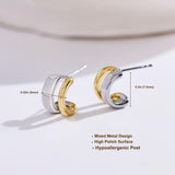 NOKMIT Two Tone Huggie Hoop Earrings for Women, Dainty 14K Gold and Silver Mixed Metal C Shaped Hoops, Small Multi Statement Geometric Earrings, Plain High Polish Non Tarnish Jewelry Gifts