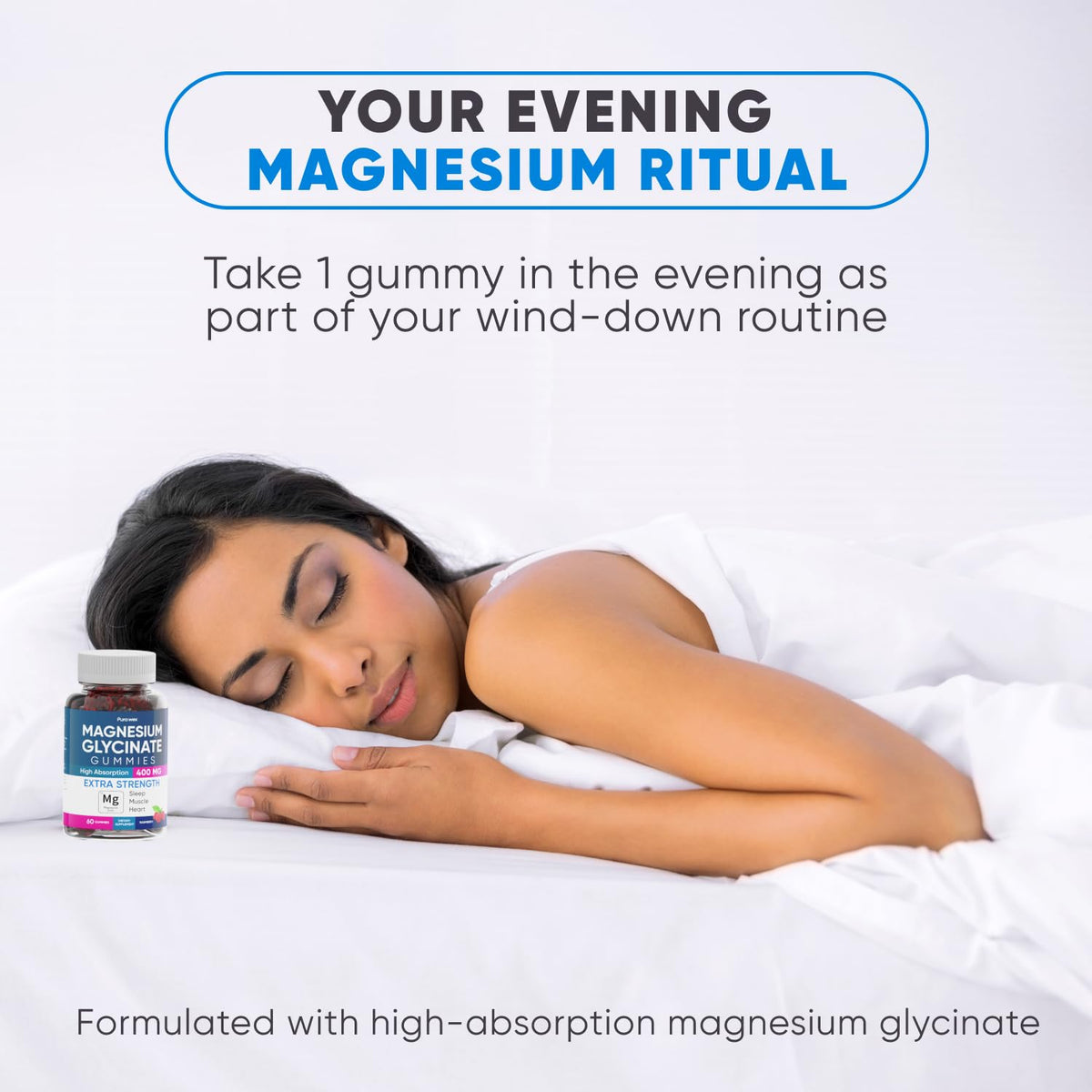 Magnesium Glycinate 400mg Gummies - Relax & Sleep, Men & Women, Raspberry
