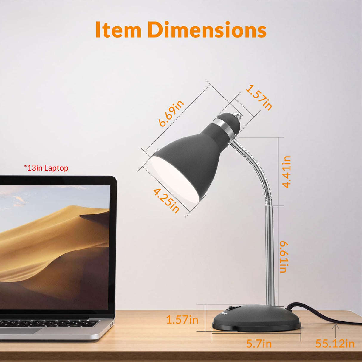 LEPOWER Metal Desk Lamp, Eye-Caring Table Lamp, Study Lamps with Flexible Goose Neck for Bedroom, Home Office (Matte Black)