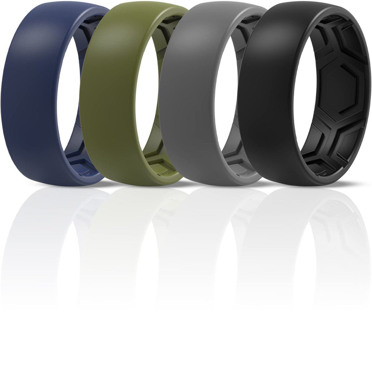 ThunderFit Men's Patterned Silicone Rings, Rubber Bands, 8mm Wide