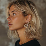 SPUNKYsoul 3 Circle Earrings for Women - Handmade, Lightweight 2-Inch Dangle - Bohemian Earrings - Trendy, Vintage, Unique Jewelry - Ideal for Weddings & Gifting - 3-toned(Gold, Silver, Copper)