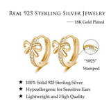 Reffeer Solid 925 Sterling Silver CZ Bow Hoop Earrings Ribbon for Women Teen Girls Bowknot Hoop Earrings Huggie (B-18K Gold)