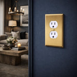 Rio Salto Duplex Outlet Cover Receptacle Wall Plate Electrical Outlet Covers BRASS Brushed Gold Metal Decorative Wall Plate — Deco Collection 4.50" X 2.75"