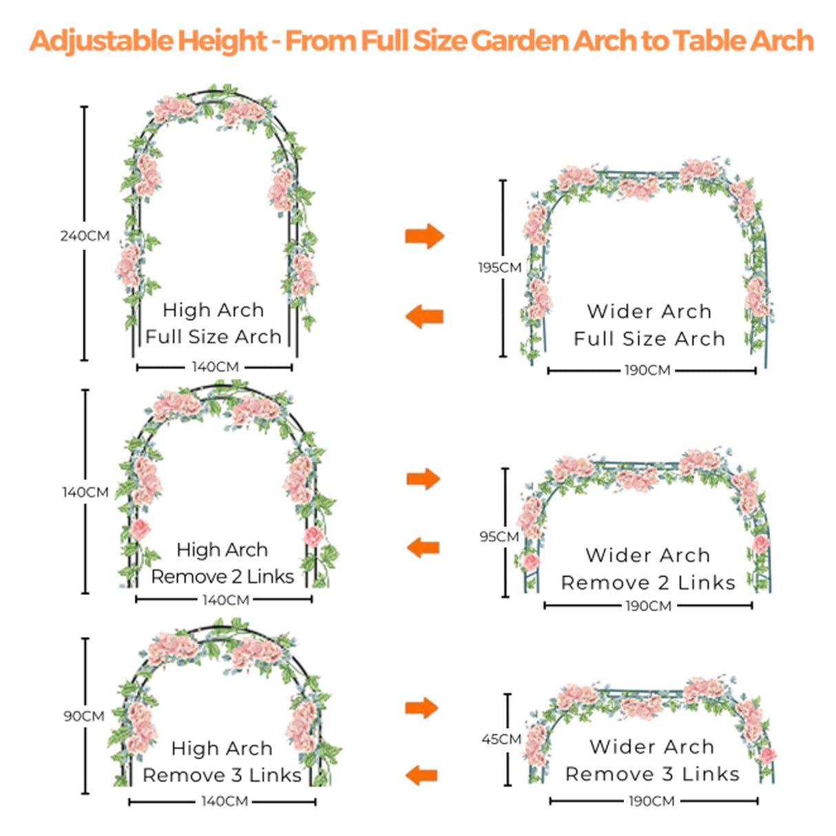 Mr.Ton Garden Arch Arbors, Trellis for Climbing Plants Outdoor 6-8ft, Two Way Assemble Wedding Decoration Metal Arch,Black