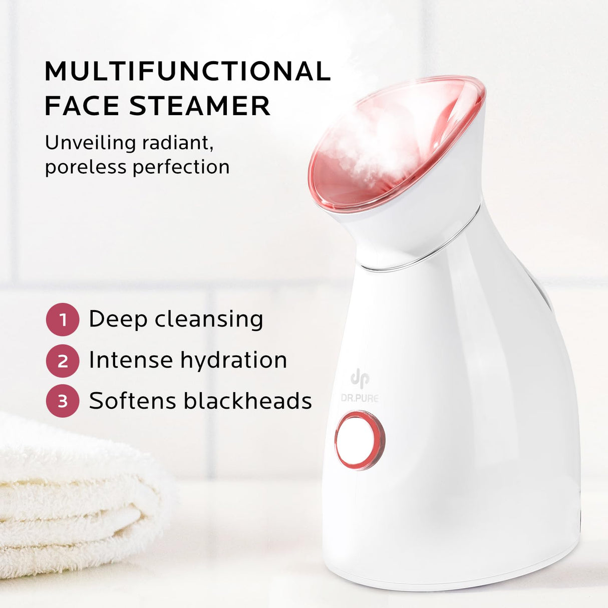Facial Steamer Self-Care Gift Kit: Nano Ionic Face Steamer Deep Cleaning Unclogs Pores - Home Sauna Spa Humidifier Hot Mist for Women Men Sinus Moisturizing (Rose Gold)