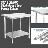 STABLEINK NSF Stainless Steel Prep Table 48 x 24 Inches Metal Work Table with Adjustable Undershelf for Commercial Kitchen, Restaurant, Hotel and Garage