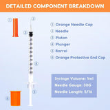 120 PACK U-100 Syringes, 30G 5/16" (8mm) 1ml/cc Disposable Syringe, Individual Wrapped, Lab Supplies