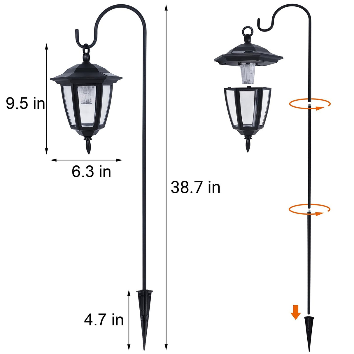 Dynaming 4 Pack Solar Hanging Lights Outdoor, Solar Powered Garden Decorative Lanterns with 4 x 38 Inch Shepherd Hooks, Waterproof Landscape Lighting for Lawn Patio Yard Pathway Driveway, Warm White