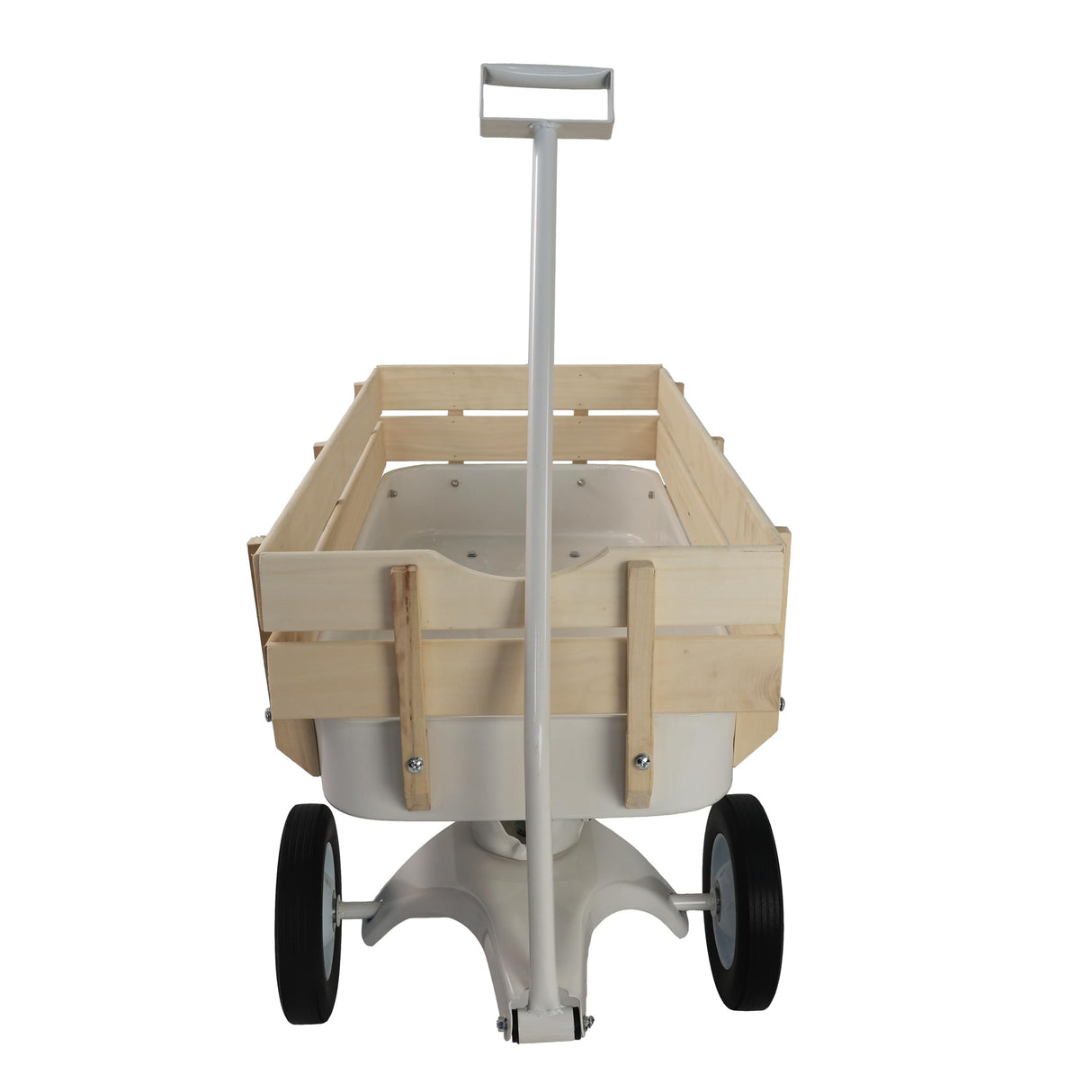 ZeHuoGe Outdoor Sport Wagon All Terrain Pulling w/Removable Wooden Side Panels, Solid Tires Big Foot Panel Wagon,Pull-Along Wagons (White)