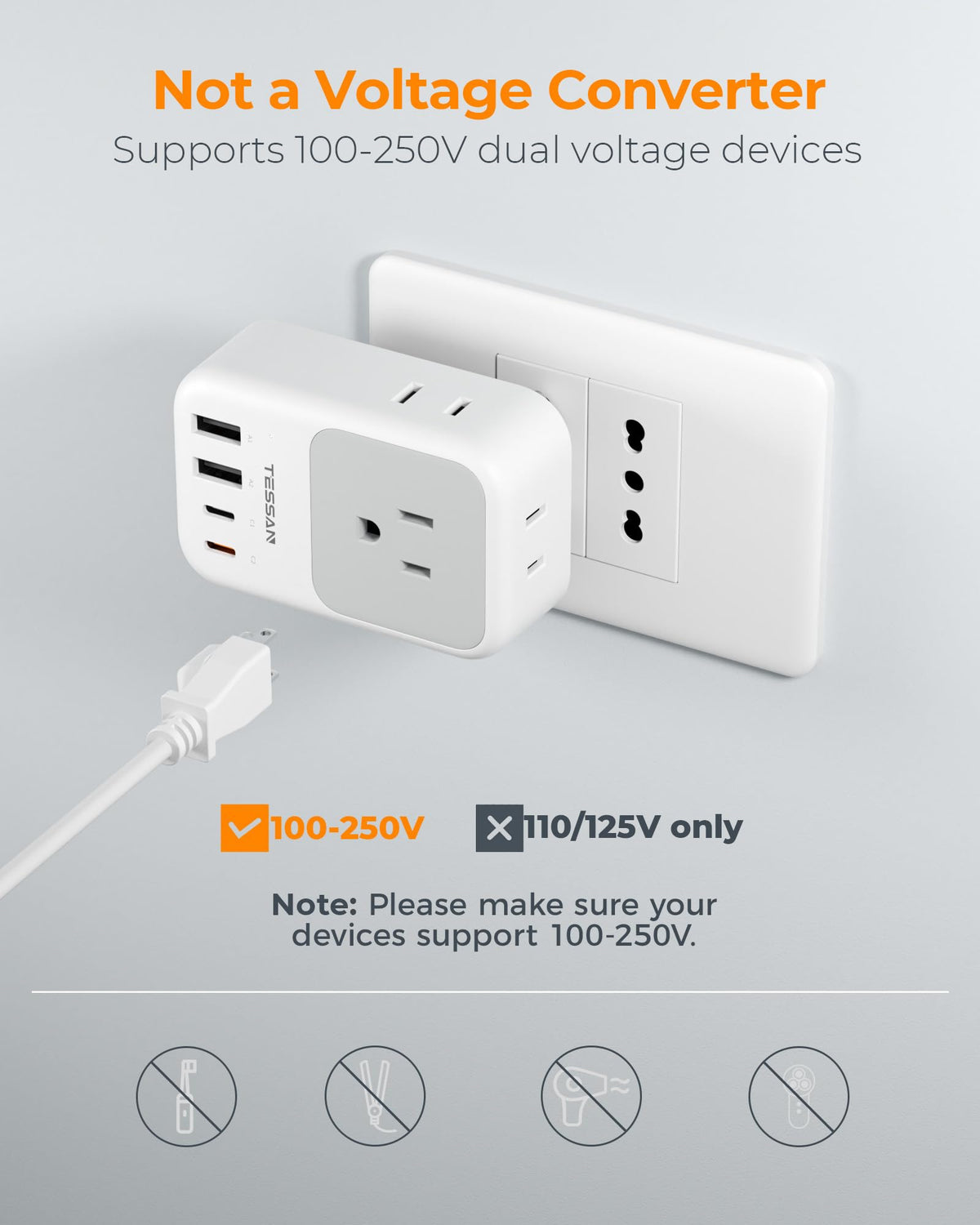 TESSAN Italy Travel Plug Adapter 2 Pack, PD 20W Italy Power Adapter wi ...