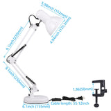 TORCHSTAR Metal Desk Lamp with Clamp, Swing Arm, Architect Adjustable Gooseneck Table Lamp, Clip Desk Lights for Home Office, Work, Study, Reading, E26 Base, Multi-Joint, White