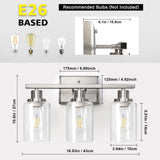 Ascher Bathroom Vanity Light Fixtures, 3 Light Wall Sconces Lighting with Clear Glass Shade, Brushed Nickel Wall Lights for Mirror, Kitchen, Living Room, Gallery, E26 Base (Bulbs Not Included)