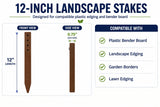 Plastic Bender Board Stakes 12" Inches - Teak Color - Heavy Duty Landscaping Stakes for Edging and Borders - 10 Pack
