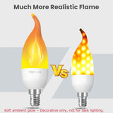 Hompavo 【Upgraded】 LED Flame Light Bulbs, 3 Modes Flickering Light Bulbs, E12 Chandelier Base Candle Fire Light Bulb for Halloween Christmas Party Porch Indoor & Outdoor Home Decoration - 6 Pack