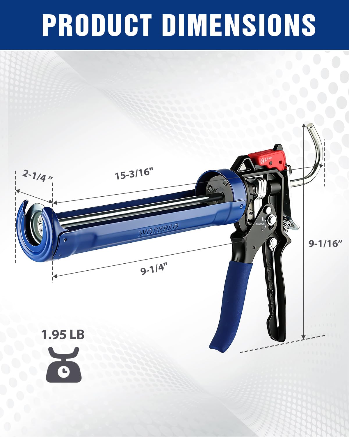 WORKPRO Caulking Gun, Hand Caulk Gun with Adjustable 9:1&18:1 Thrust Ratio