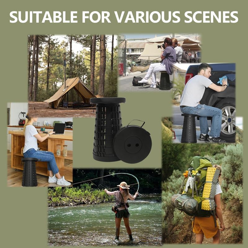 2025 Collapsible Stool Chair, Max 660lb Upgraded Folding Stool, Lightweight, Sturdy, Adjustable, Portable, Foldable Seat Stools for Outdoor Camping Fishing Hiking BBQ