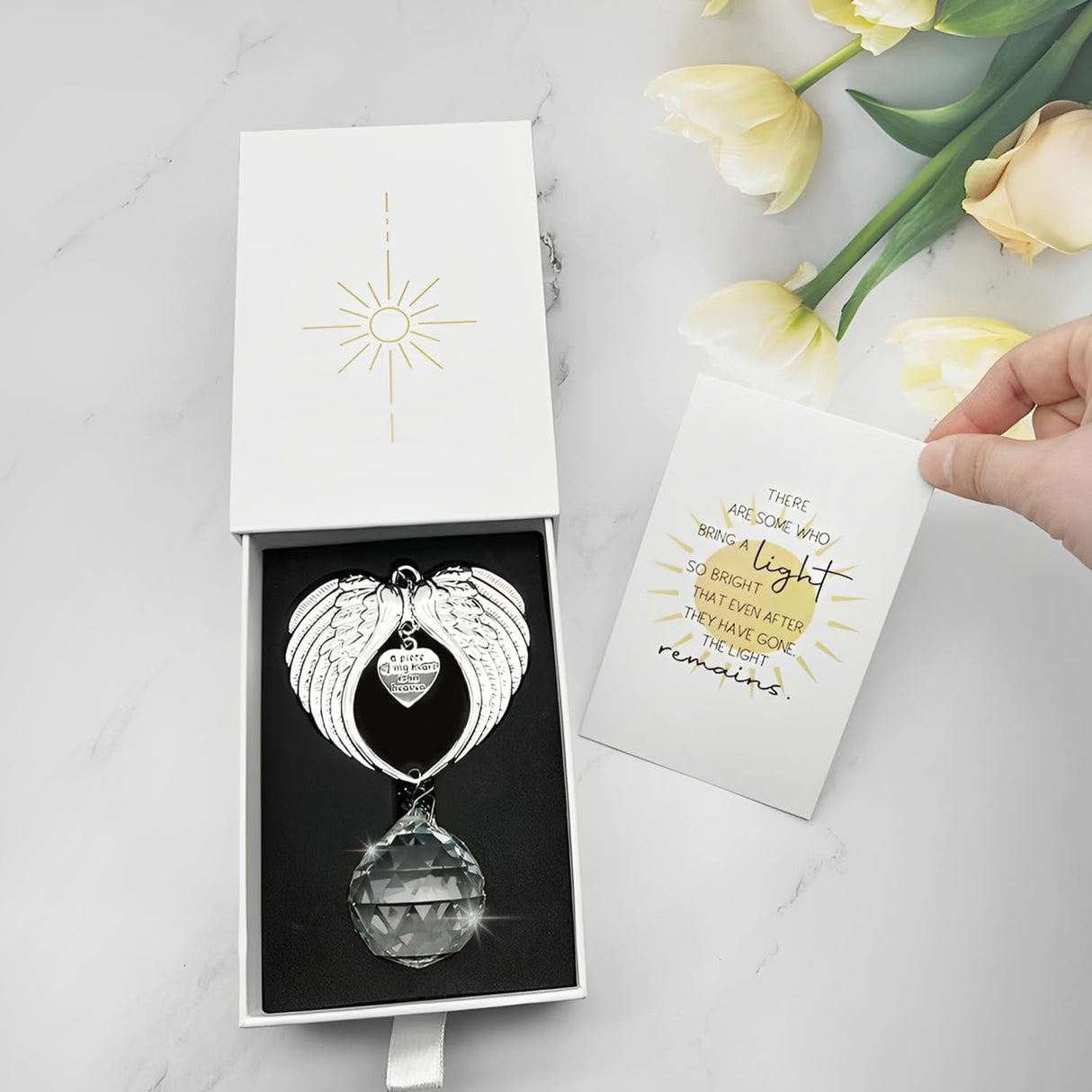 Memorial Suncatcher Sympathy Gift for Loss of Loved One, in Memory Bereavement Gift for Loss of Mom Dad Husband Wife Son Daughter Dog, Angel Wings Crystal Window Sun Catcher Remembrance Gift