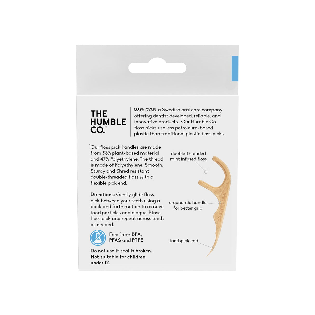 The Humble Co. Floss Picks (200 Count) – Plant Based Dental Floss Picks for Superior Oral Care, Dental Hygiene, and Gum Health, Cruelty Free Tooth Floss Picks (Mint, Double Thread)