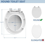 Round Toilet Seat Soft Close 16.5'',Standard Universal Toilet Lid Round with PP Material Safe,Easy to Clean and Install,Ergonomic design,Never Loosens,2 Years Support,White Plastic